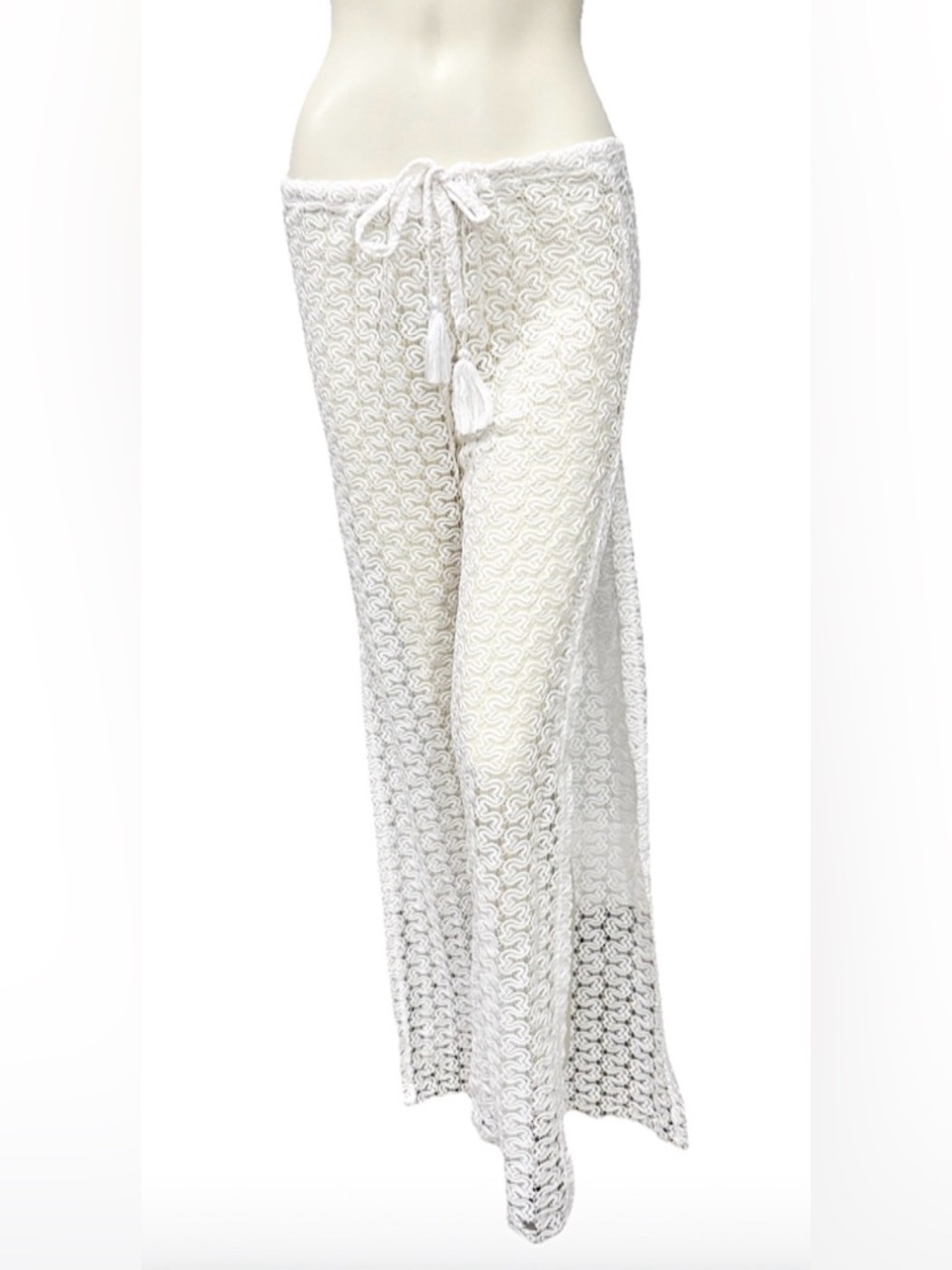 BECCA Crochet Swim Cover-Up Pants White Split Leg Size L
